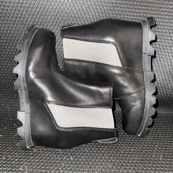 Sorel Joan of Arctic Wedge III Waterproof Black Leather Chelsea Boots Size 6.5 - Picture 4 of 9